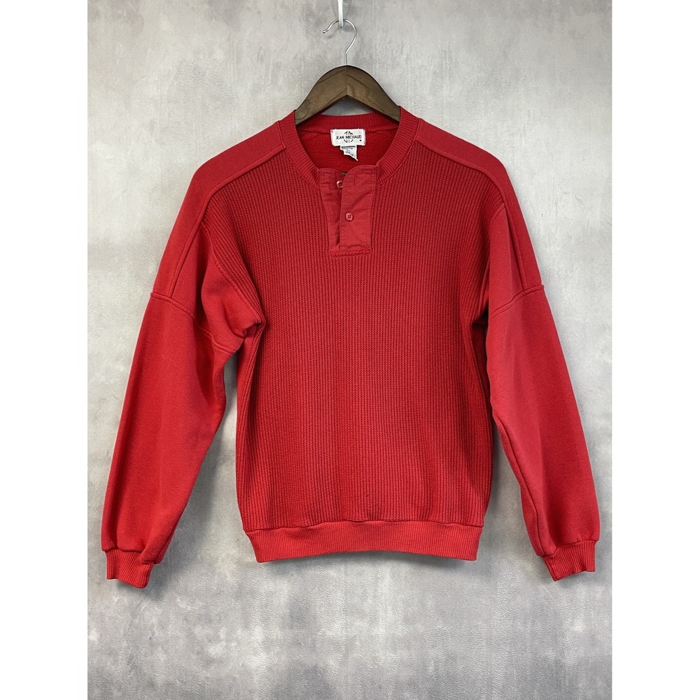 Vintage Jean Michaud Henley Sweatshirt Mens Large Textured Knit Minimal Normcore